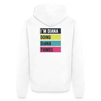 Ich bin Diana und mache Diana-Dinge in Retro-Farben - Unisex Premium Bio Zip Hoodie - Weiß - Hinten - Thijin (182cm)