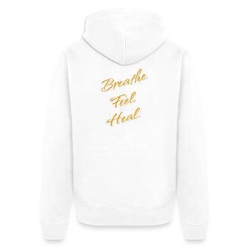 B r e a t h e. Feel. Heal. – Breathwork Mantra - Unisex Premium Organic Zip Hoodie - white - Back - Thijin (182cm)