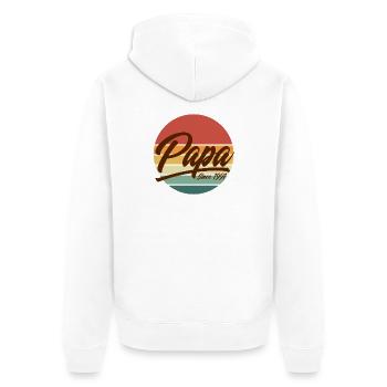 Papa depuis 1991 Cercle rétro rétro de soleil au coucher de Papa depuis 1991 - Veste à capuche bio Premium Unisexe - blanc - Dos - Thijin (182cm)
