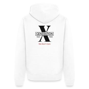 Generation X We Don't Care - Unisex Premium Organic Zip Hoodie - white - Back - Thijin (182cm)