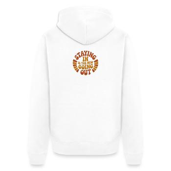 Retro 70s Staying In Is The New Going Out Badge - Unisex Premium Organic Zip Hoodie - white - Back - Thijin (182cm)