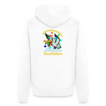 Mövenmanagement kompetenter Kollegen - Unisex Premium Bio Zip Hoodie - Weiß - Hinten - Thijin (182cm)