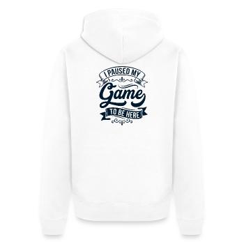 Ich pausierte mein Spiel – Banner - Unisex Premium Bio Zip Hoodie - Weiß - Hinten - Thijin (182cm)