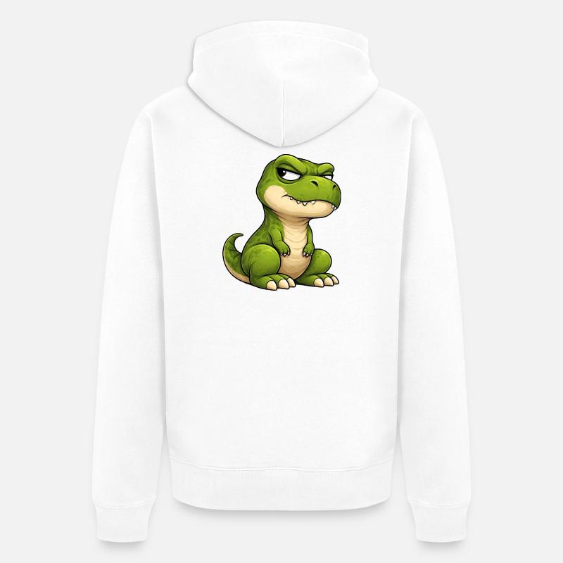 Mürrischer T-Rex Cartoon skeptischer Blick  - Veste à capuche bio Premium Unisexe - blanc