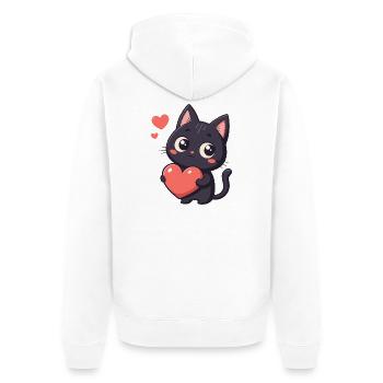 Black cat kawaii heart - Unisex Premium Organic Zip Hoodie - white - Back - Thijin (182cm)