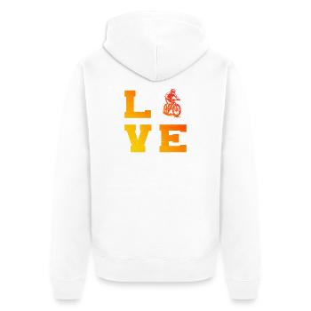 Klare Mountainbike Botschaft - Unisex Premium Bio Zip Hoodie - Weiß - Hinten - Thijin (182cm)