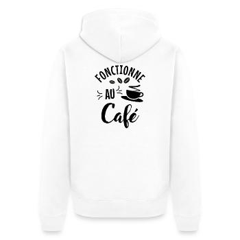 Coffee Humor T-Shirt – Works at the Café - Unisex Premium Organic Zip Hoodie - white - Back - Thijin (182cm)