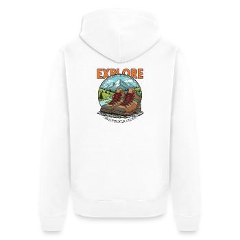 Explore Adventure – Hiking Outdoor Mountains Nature - Unisex Premium Organic Zip Hoodie - white - Back - Thijin (182cm)
