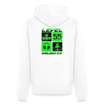 Geburtstag Geschenk Level Unlocked 55 Jahre - Unisex Premium Bio Zip Hoodie - Weiß - Hinten - Thijin (182cm)