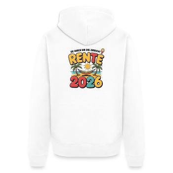 Rente Pensionist Pensionierung 2026 Mann & Frau - Unisex Premium Bio Zip Hoodie - Weiß - Hinten - Thijin (182cm)