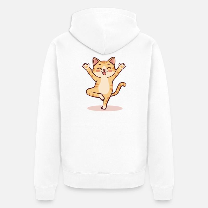 Dessin animé Yoga Cat | Mignonne posture du chat méditant - Veste à capuche bio Premium Unisexe - blanc