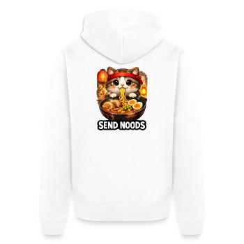 Ramen Katze Send Noods - Unisex Premium Bio Zip Hoodie - Weiß - Hinten - Thijin (182cm)