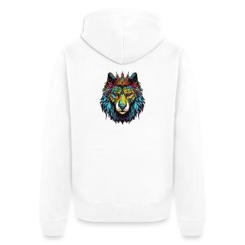 Wolf Comic Krone - Unisex Premium Bio Zip Hoodie - Weiß - Hinten - Thijin (182cm)