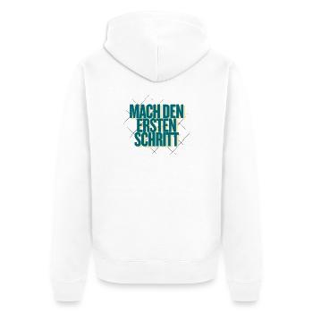 Mach den ersten Schritt – Geometrisches Design - Unisex Premium Bio Zip Hoodie - Weiß - Hinten - Thijin (182cm)