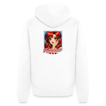 Retro Anime Girl Feeling Great Red Hair Aesthetic - Unisex Premium Bio Zip Hoodie - Weiß - Hinten - Thijin (182cm)