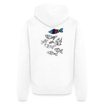 Bunter Fisch über Fische - Unisex Premium Bio Zip Hoodie - Weiß - Hinten - Thijin (182cm)