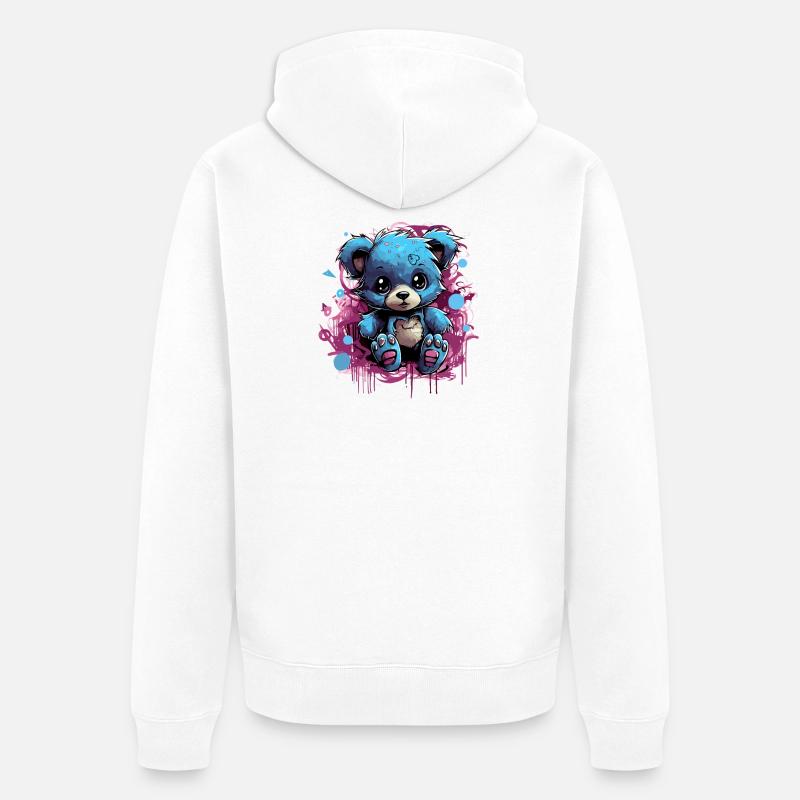 Blue Cuddly Bear Graffiti Pop - Veste à capuche bio Premium Unisexe - blanc