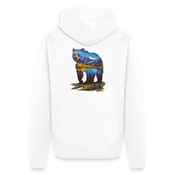 Wander Bear Mountains Lake Retro Nature Design - Unisex Premium Organic Zip Hoodie - white - Back - Thijin (182cm)