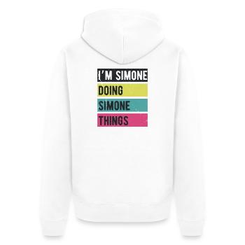 Ich bin Simone und mache Simone Things Retro Colors - Unisex Premium Bio Zip Hoodie - Weiß - Hinten - Thijin (182cm)