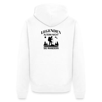 Legenden altern nicht – sie wandern - Unisex Premium Bio Zip Hoodie - Weiß - Hinten - Thijin (182cm)