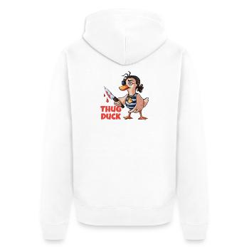 Thug Duck hält ein Messer-Meme - Unisex Premium Bio Zip Hoodie - Weiß - Hinten - Thijin (182cm)