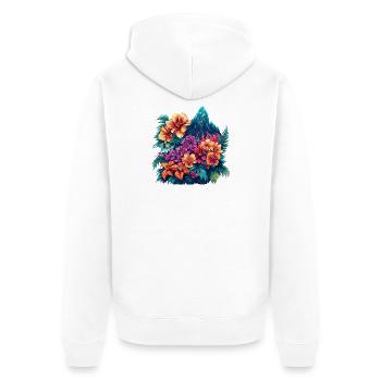 Tropical Blossoms and Mountain Landscape - Unisex Premium Organic Zip Hoodie - white - Back - Thijin (182cm)