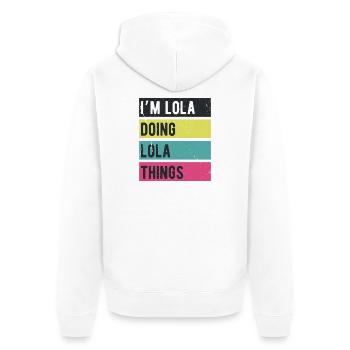 Je suis Lola qui fait des choses rétro de couleurs - Veste à capuche bio Premium Unisexe - blanc - Dos - Thijin (182cm)