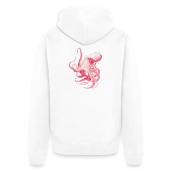 Vintage Oktopus Illustration in Rot & Rosa - Unisex Premium Bio Zip Hoodie - Weiß - Hinten - Thijin (182cm)