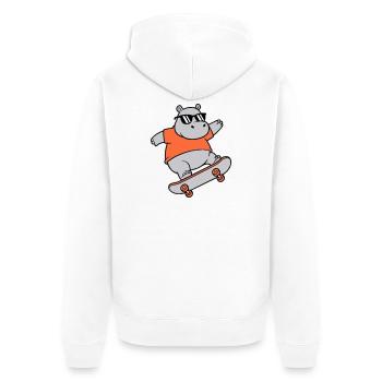 Cooles Nilpferd Skater Skateboard Vektor - Unisex Premium Bio Zip Hoodie - Weiß - Hinten - Thijin (182cm)