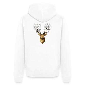 Hirschkopf mit Baumgeweih – Mystischer Waldgeist - Veste à capuche bio Premium Unisexe - blanc - Dos - Thijin (182cm)