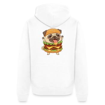 Süßer Mops Hund Cartoon Fast Food Cheeseburger - Unisex Premium Bio Zip Hoodie - Weiß - Hinten - Thijin (182cm)