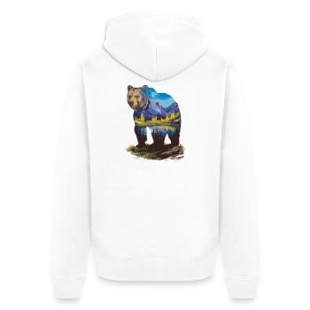 Wander Bear Mountains Lake Retro Nature Design - Unisex Premium Organic Zip Hoodie - white - Back - Thijin (182cm)