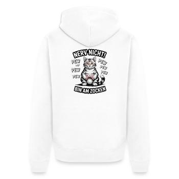 Nerve Not I'm Gambling Gamer Cat Design - Unisex Premium Organic Zip Hoodie - white - Back - Thijin (182cm)