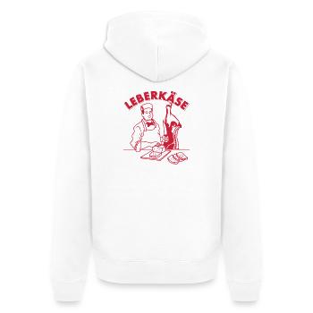 Lustiger Metzger Leberkäse Bayrischer Döner - Unisex Premium Bio Zip Hoodie - Weiß - Hinten - Thijin (182cm)