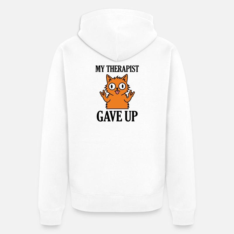 Mon thérapeute a abandonné le mème drôle de chat - Veste à capuche bio Premium Unisexe - blanc
