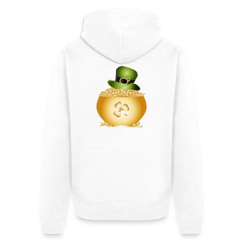 Goldener Topf mit Kleeblatt und grünem Hut - Unisex Premium Bio Zip Hoodie - Weiß - Hinten - Thijin (182cm)