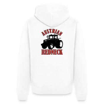 Austrian Redneck – Alpenstil mit Traktor und Bier  - Unisex Premium Bio Zip Hoodie - Weiß - Hinten - Thijin (182cm)