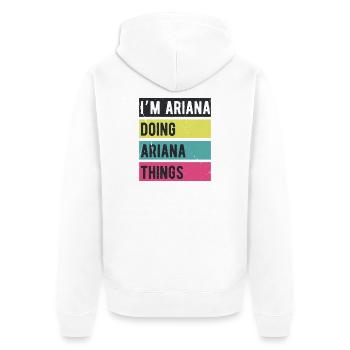 Ich bin Ariana und mache Ariana Things Retro Colors - Unisex Premium Bio Zip Hoodie - Weiß - Hinten - Thijin (182cm)