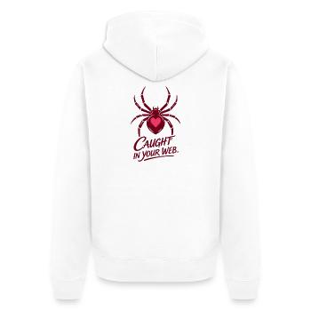 Caught in your web | Valentins Tag | Spinne Herz - Unisex Premium Bio Zip Hoodie - Weiß - Hinten - Thijin (182cm)