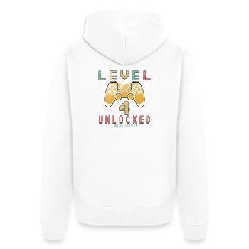 Niveau du 4e anniversaire débloqué - Veste à capuche bio Premium Unisexe - blanc - Dos - Thijin (182cm)