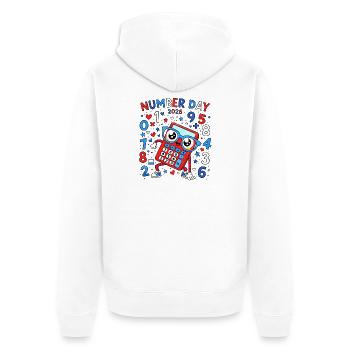 Number Day 2026 Calculator Hero - Unisex Premium Bio Zip Hoodie - Weiß - Hinten - Thijin (182cm)