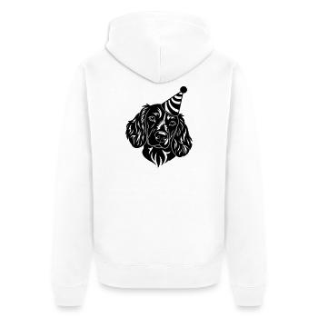 Hund mit Party-Hut - Unisex Premium Bio Zip Hoodie - Weiß - Hinten - Thijin (182cm)