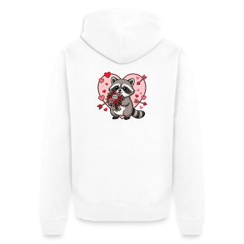Kawaii Raccoon Valentine Flower Heart - Unisex Premium Organic Zip Hoodie - white - Back - Thijin (182cm)