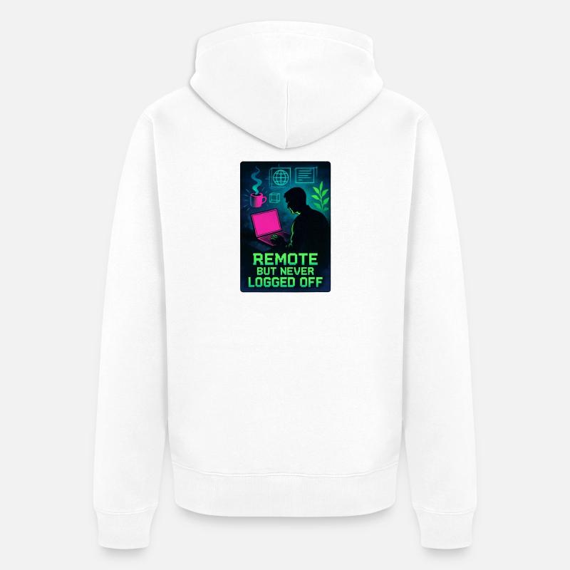 Télétravailleur Connecté H24 Design Néon Cyber - Veste à capuche bio Premium Unisexe - blanc