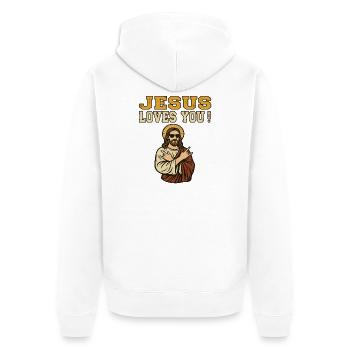 Jesus loves you Bro - Kirche Glaube Christen  - Unisex Premium Bio Zip Hoodie - Weiß - Hinten - Thijin (182cm)
