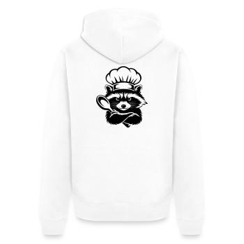Raton laveur drôle avec chapeau de chef et cuillère - Veste à capuche bio Premium Unisexe - blanc - Dos - Thijin (182cm)