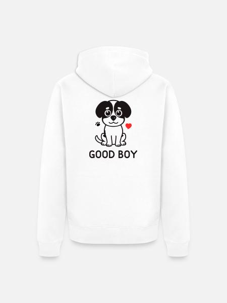 Good Boy – Cute Dog Motif - Unisex Premium Organic Zip Hoodie - white
