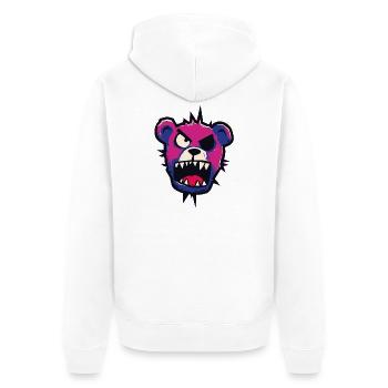 Kleine Monster: Neonfarbener wütender Teddybär - Unisex Premium Bio Zip Hoodie - Weiß - Hinten - Thijin (182cm)