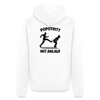 popotritt mit anlauf - Unisex Premium Bio Zip Hoodie - Weiß - Hinten - Thijin (182cm)