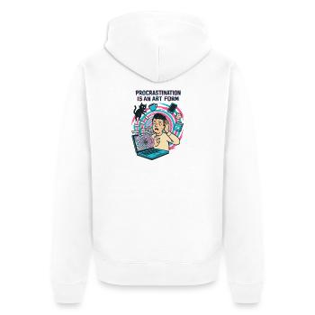 Procrastination : L'Art du Télétravail et du Rush - Veste à capuche bio Premium Unisexe - blanc - Dos - Thijin (182cm)